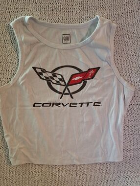 Corvette Logo Crop Tank Top in Light Gray with Red Accent